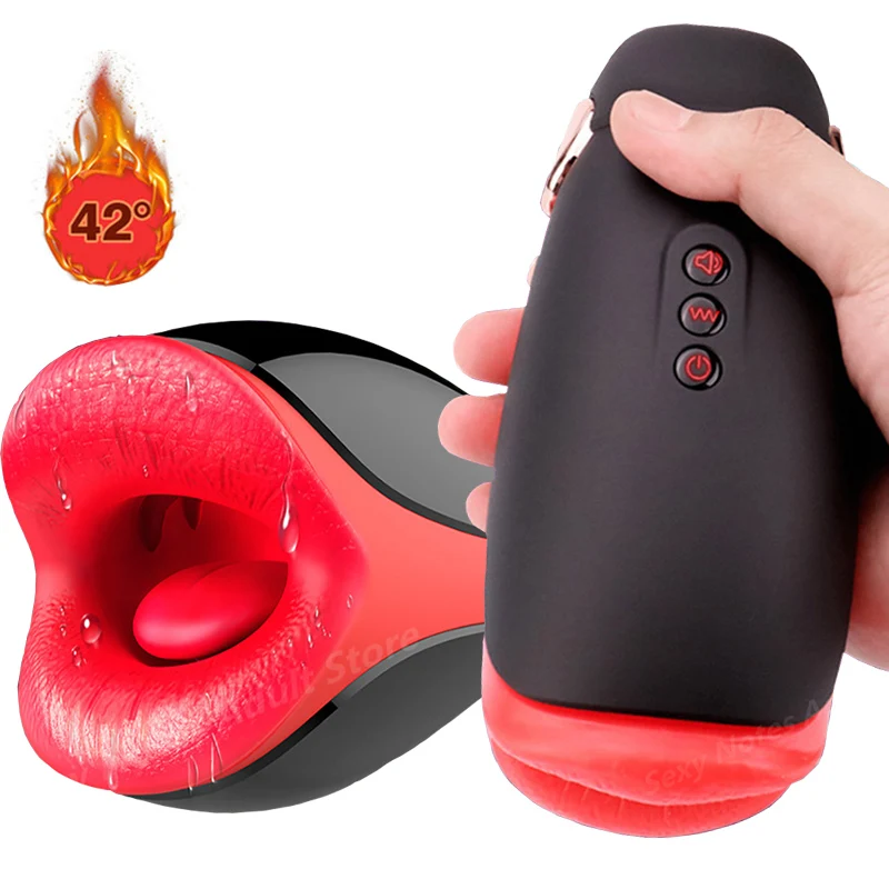 Deep Throat Oral Male Masturbation Sex Machine Simulating Adult Moans Heating Sucking Tongue Licking Vibrator Sex Toys for Men