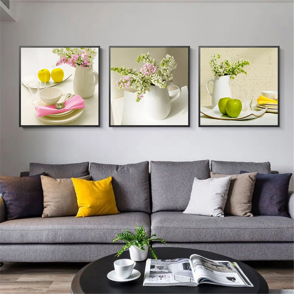 

Nordic Modern Flower Food Tableware Canvas Painting Posters and Prints Canvas Wall Art Paintings for Restaurant Dinig Room Decor