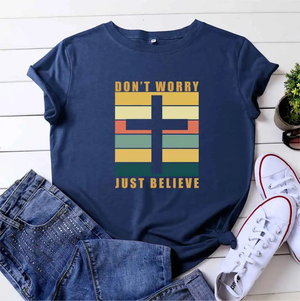 

S-5XL plus size T-shirt new style BELIEVE printed 100% cotton Harajuku Ladies T-shirt O-neck short-sleeved T-shirt summer top