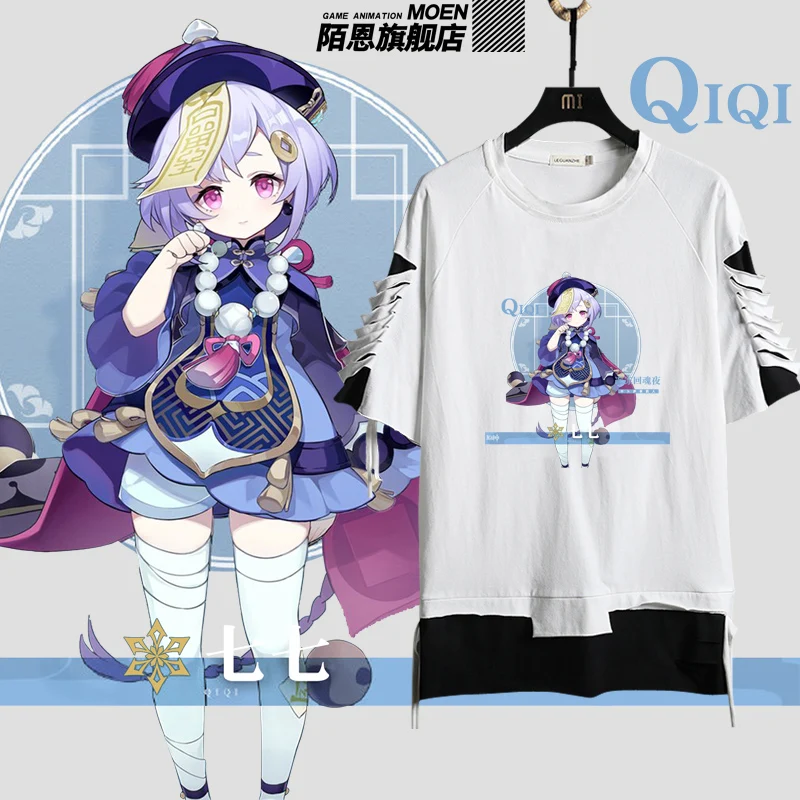 

Хлопковая футболка с коротким рукавом в стиле аниме, японские футболки, одежда большого размера, костюм Genshin Impact, Xiangling Keqing Klee, манга, косплей