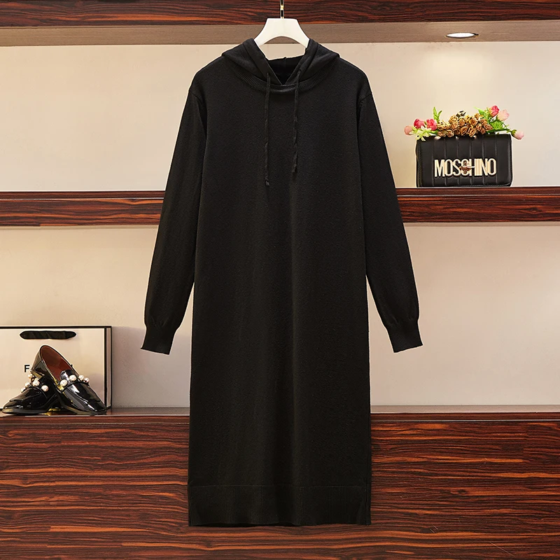 Женский вязаный свитер спортивное платье с капюшоном повседневные свободные