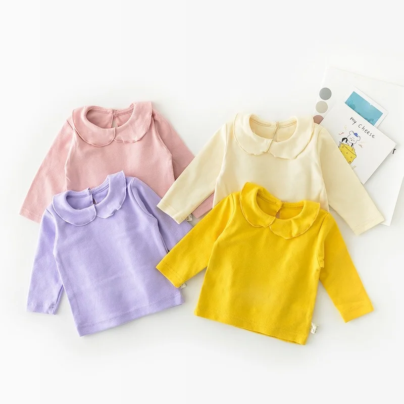 

Baby Girls Long Sleeve Autumn T-Shirt Long Sleeve Solid Color Bottoming Top Clothes for Toddler Children Clothing