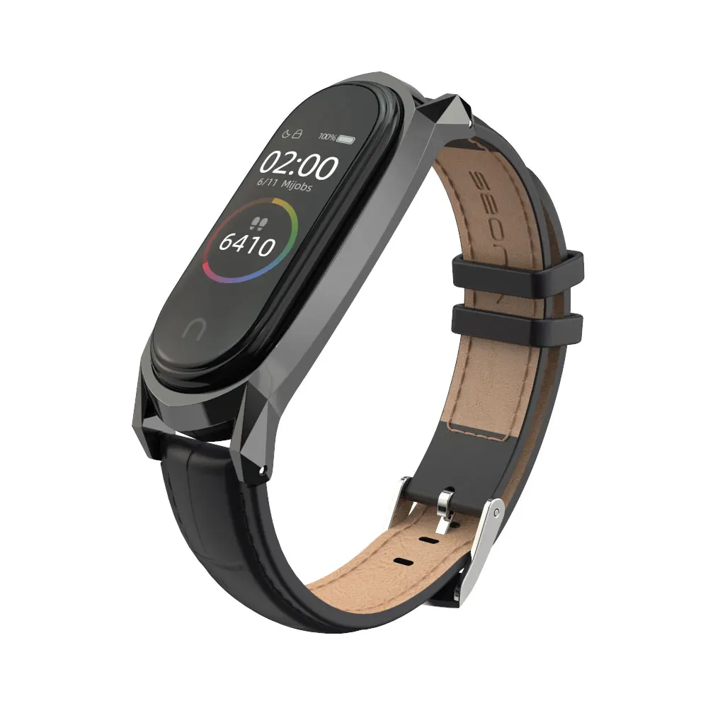 GT Black Mi Band 4 ремешок из натуральной кожи для Xiaomi mi Band 3 браслет mi band 4 3 браслеты стиль ремешок mi jobs дизайн - Цвет: GT Black