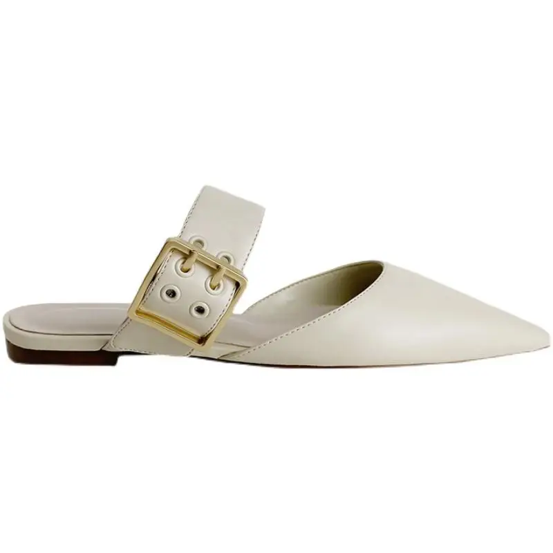 

Shoes Shallow Rivet Ladies' Slippers Pointed Toe Mules For Women 2021 Cover Flat Chain Basic PU Slides Bonded Leather Rubber