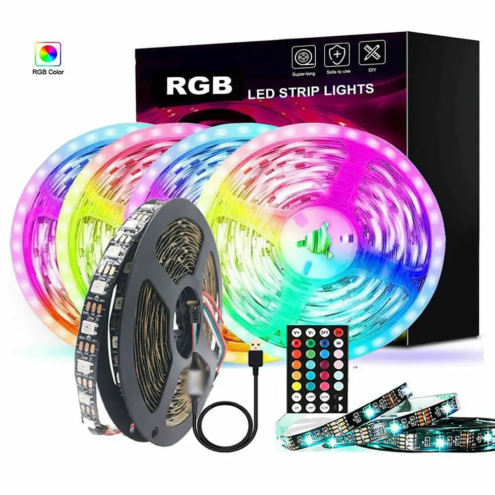

Светодиодная лента Rgb 5050, водонепроницаемая Диодная лента, 25 м, 10 м, 5 м, гибкая светодиодная лента, адаптер постоянного тока 12 В + ИК-пульт дист...