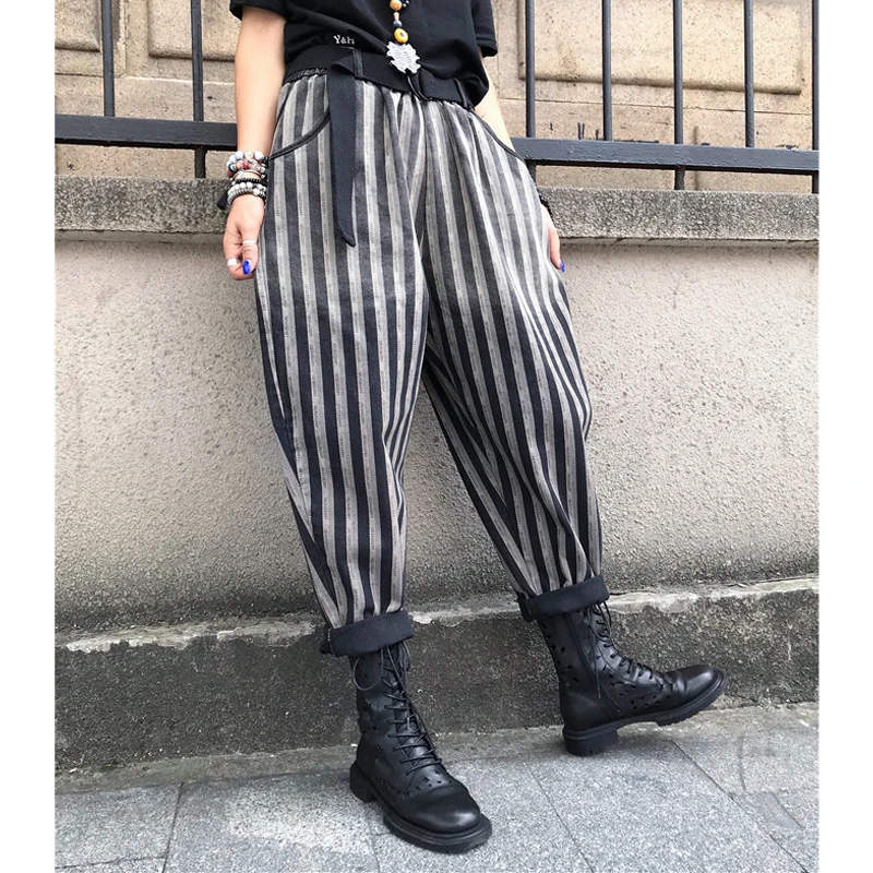 Женские джинсы в полоску Max LuLu свободные винтажные шаровары стиле панк