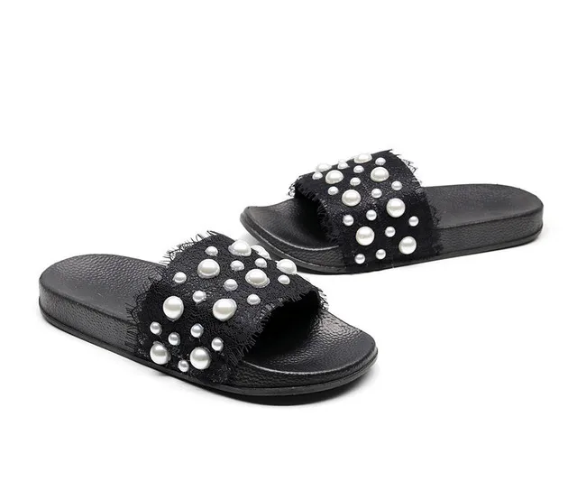 

New summer pearl lace sandals flat-bottomed fashion sandals wear-resistant women's slipper