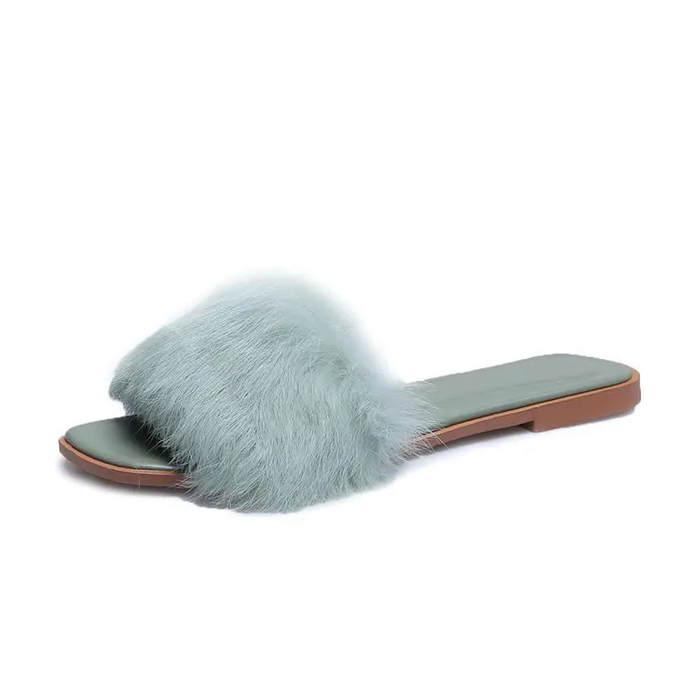 

2020 Autumn And Winter New Flat Bottom Slippers, One Word Casual Korean Women's Shoes, Hair Slippers, Comfortable Women Open-Toe