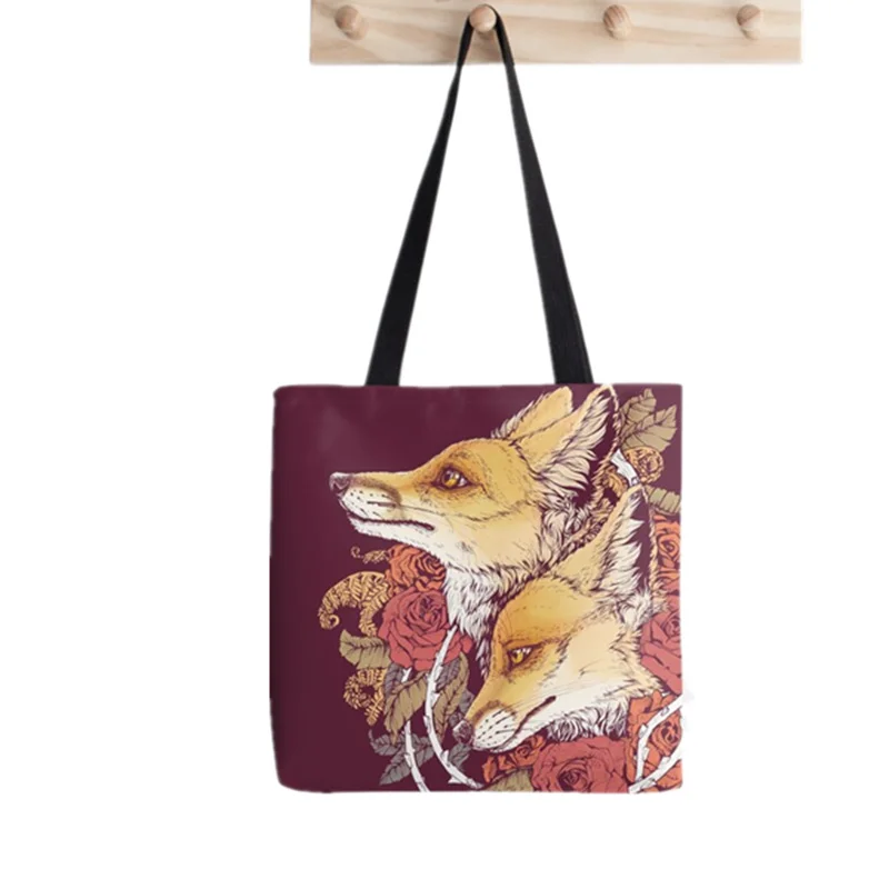 

Сумка для покупок с рисунком Красной лисы, женская сумка для покупок в стиле Харадзюку, Холщовая Сумка для покупок, женская сумка-тоут, женск...