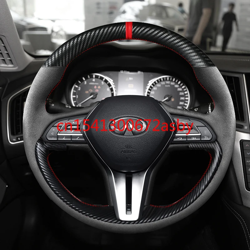

Для Infiniti QX50 Q50L QX60 Q60 Q50 QX30 QX80 Сделай Сам под заказ из углеродного волокна Кожаный чехол для автомобильного интерьера рулевого колеса
