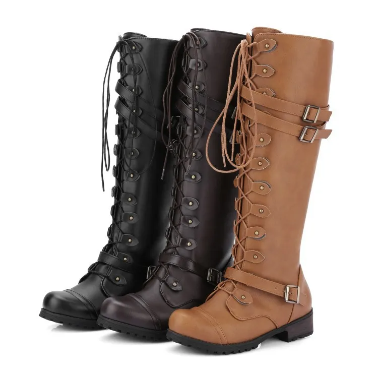 

New Steampunk Gothic Vintage Style Retro Punk Buckle Military Combat Winter Boots Fashion Women Shoes Leather Boots
