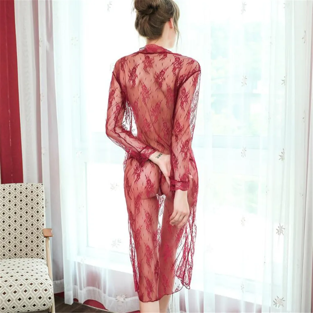 

Sexy Lingerie Women Nightwear Lace Crochet Underwear Babydolls Sleepwear Dress See Through Ladies Female Floral Long Dress