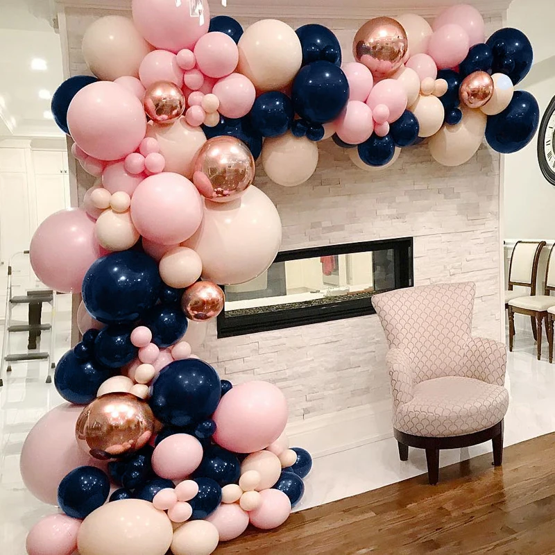 

112/224 Pcs Macaron Orange Navy Balloon Garland Arch Kit 4D Rose Gold Balloon Decoration for Wedding Birthday Home Party