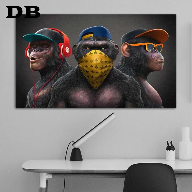 

Animal Painting Funny Headphone Gorilla Canvas Oil Paintings Wall Art Posters And Print Canvas Prints For Living Room Decoration
