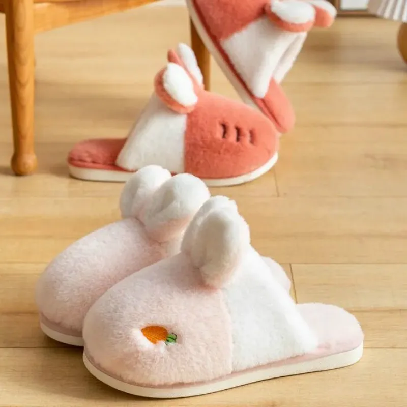 

Oraqwlj women winter slippers indoor Shoes Soft Winter Warm House Slippers Bedroom Slippers Cartoon rabbit fur Couples slides