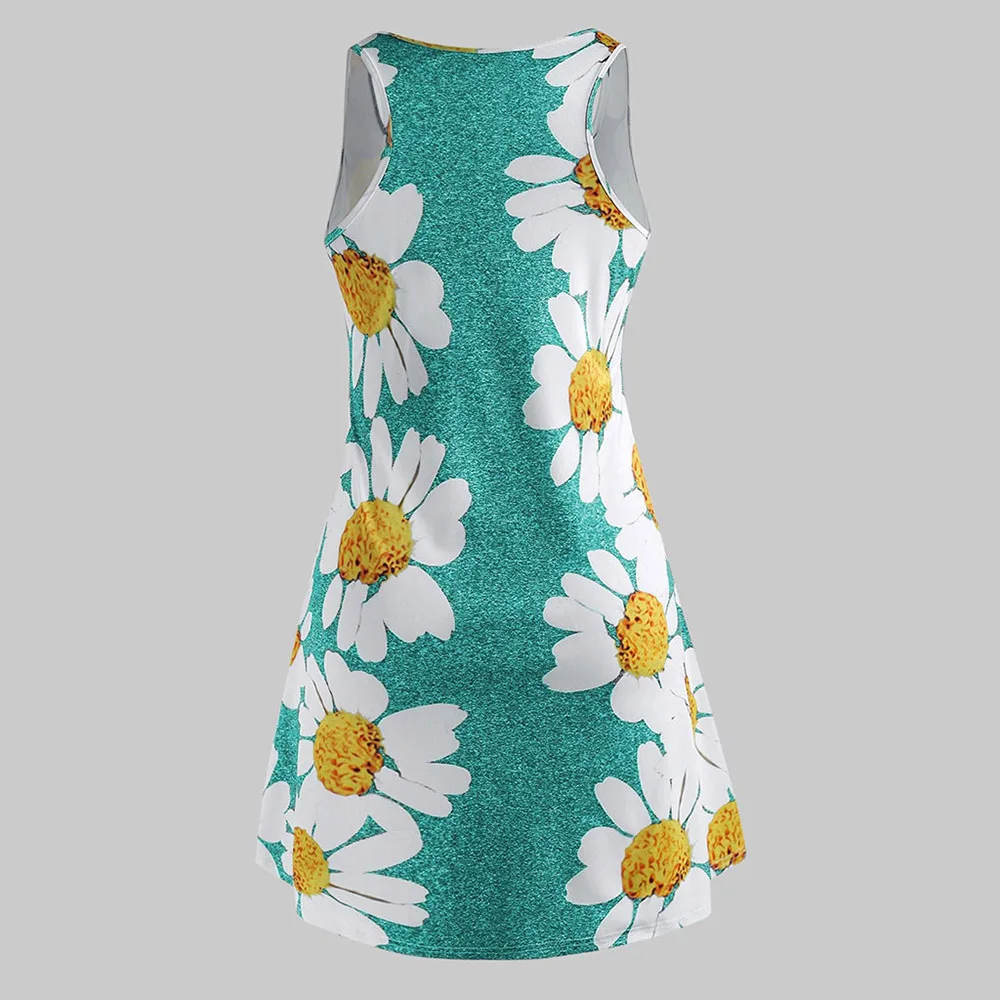 Женское свободное платье с цветочным принтом сарафан большого размера круглым