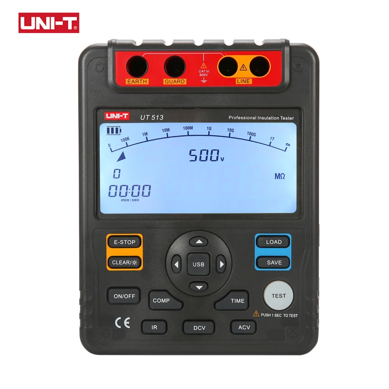 

UNI-T UT513 тестер сопротивления изоляции Электрический измеритель AC DC Вольтметр 5000 в Автоматический диапазон цифровой мегомметр хранение данн...