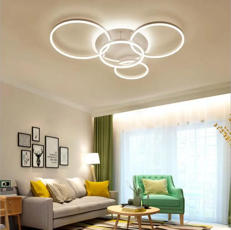 

LukLoy Modern Ceiling Lights For Living Room Circle Gold Brown LED Plafon Decor Bedroom Lamps Fixture With Remote Control