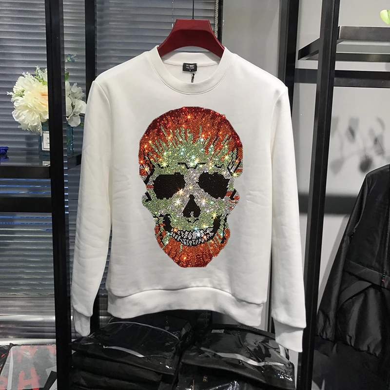 

Оригинальный дизайн, молодежная Повседневная брендовая зимняя Толстовка с длинным рукавом и изображением черепа, для улицы