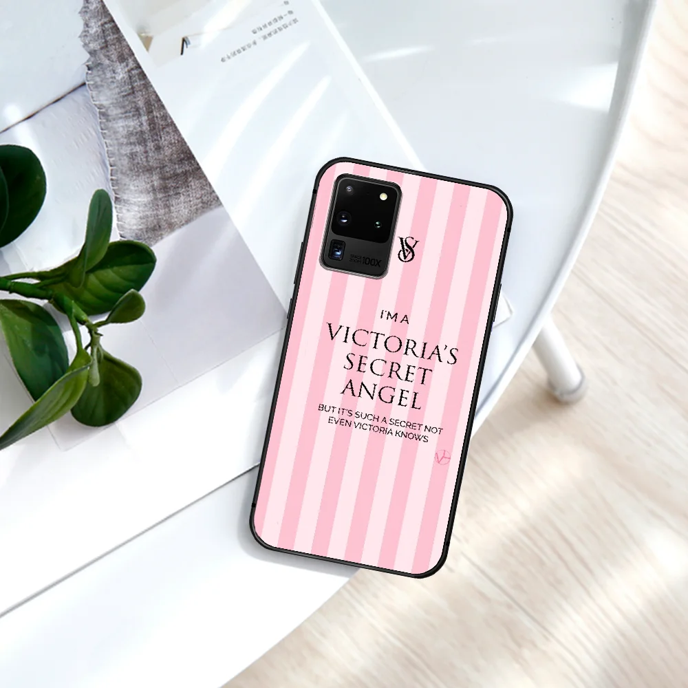 

LOVE Pink Victoria Luxury Brand Phone Case For Samsung Galaxy Note S 8 9 10 20 Plus E Lite Uitra black Bumper Luxury Hoesjes 3D