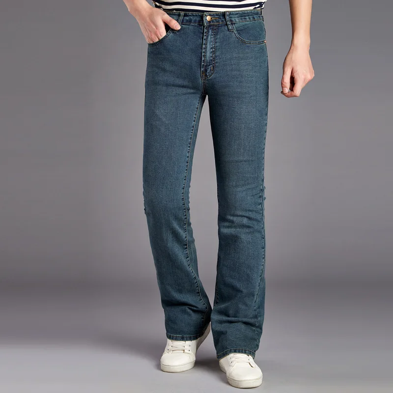 Autumn Flared Jeans Men Bootcut Denim Pants Casual Slim Boot Cut  Elastic And Comfortable Blue Trousers