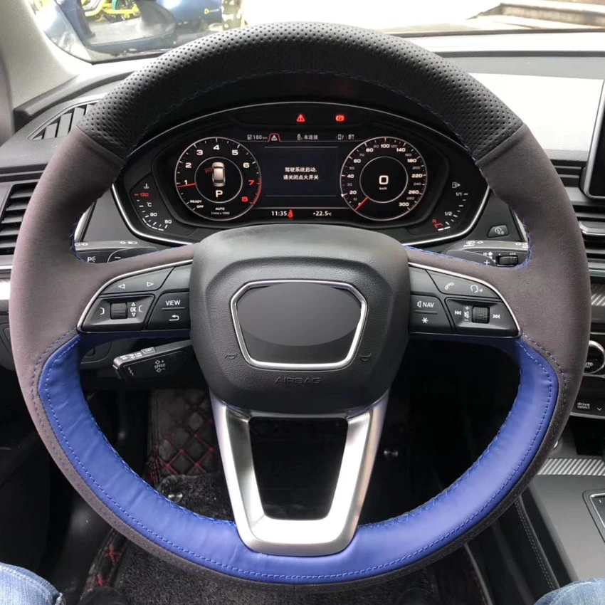 Черный Синий Натуральная кожа черный замшевый чехол рулевого колеса автомобиля