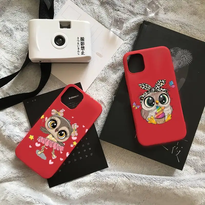 

Owl cartoon funny animal Phone Case Candy Color for iPhone 6 7 8 11 12 s mini pro X XS XR MAX Plus