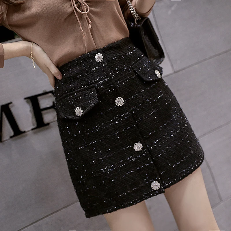 Маленькая ароматная твидовая юбка с пряжкой из горного хрусталя новая осенне