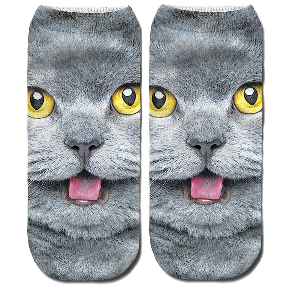 Новинка забавные женские носки с котом новые Сумасшедшие короткие 3D милые