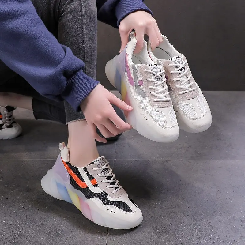 

2021 Spring New Fashion Women's Flats Rainbow Bottom Thick Bottom Mixed Colors Running Sneakers Casual Women's Shoes Size 35-40