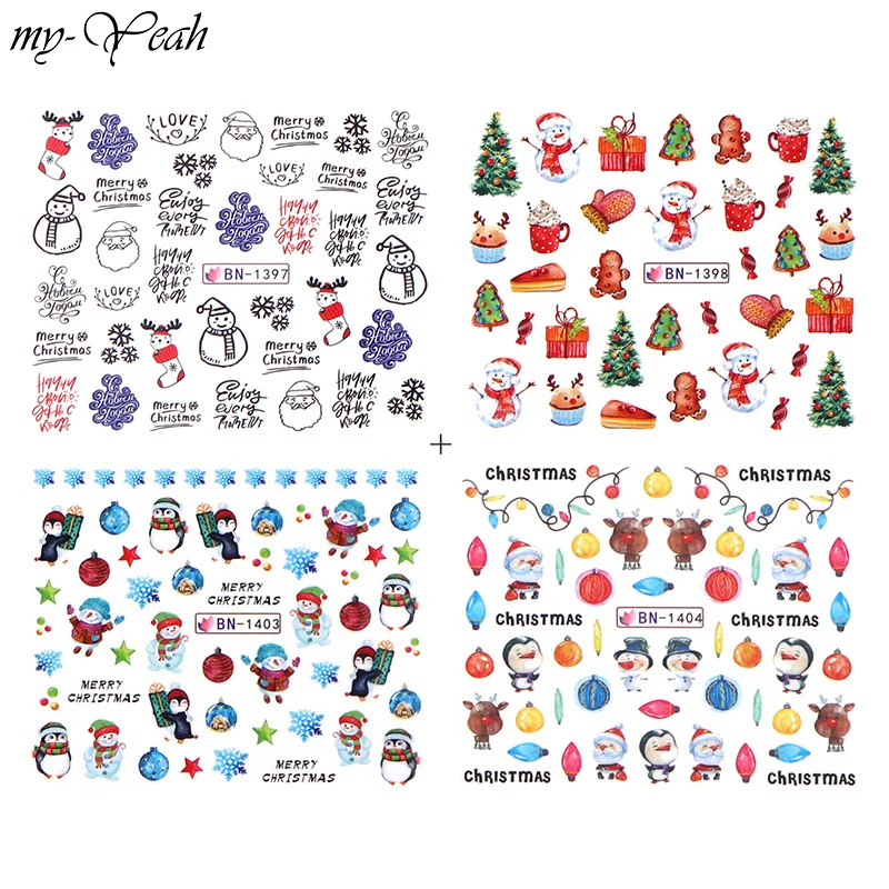 12 видов стилей/лист рождественские наклейки для дизайна ногтей переводятся с