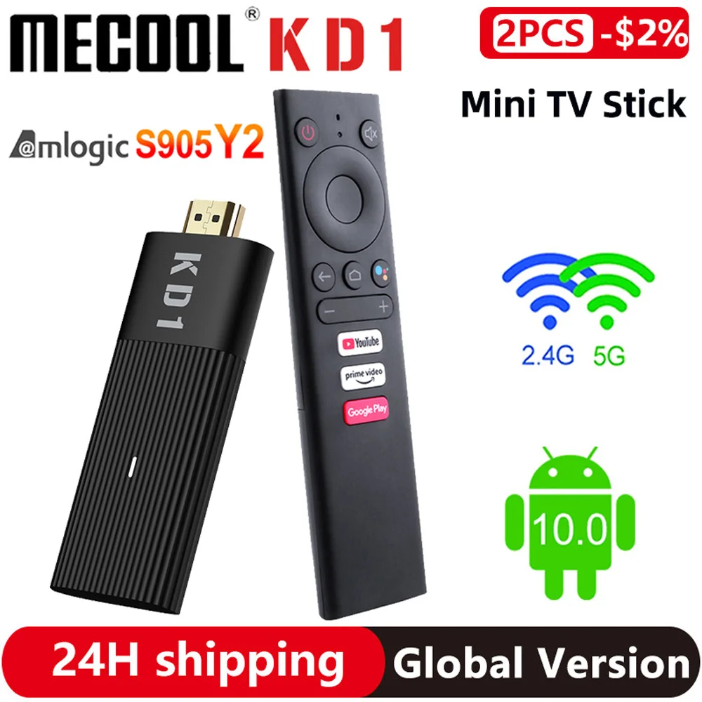 Оригинальный Mecool KD1 TV Stick Amlogic S905Y2 Смарт ТВ приставка Android 10 2 Гб оперативной памяти