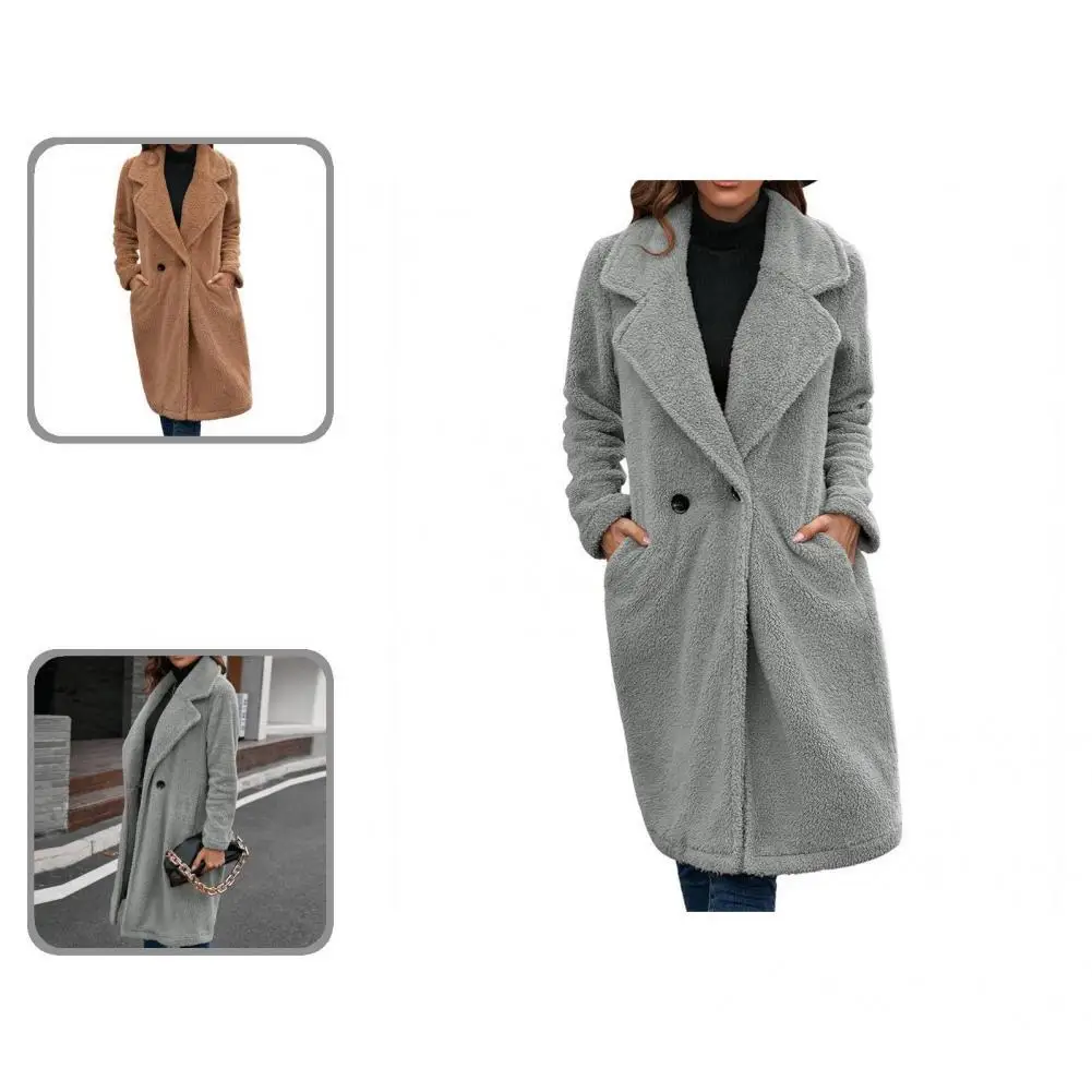 

Women Coat Lapel Elegant Double-breasted Button Women Coat Lady Jacket for Going Out
