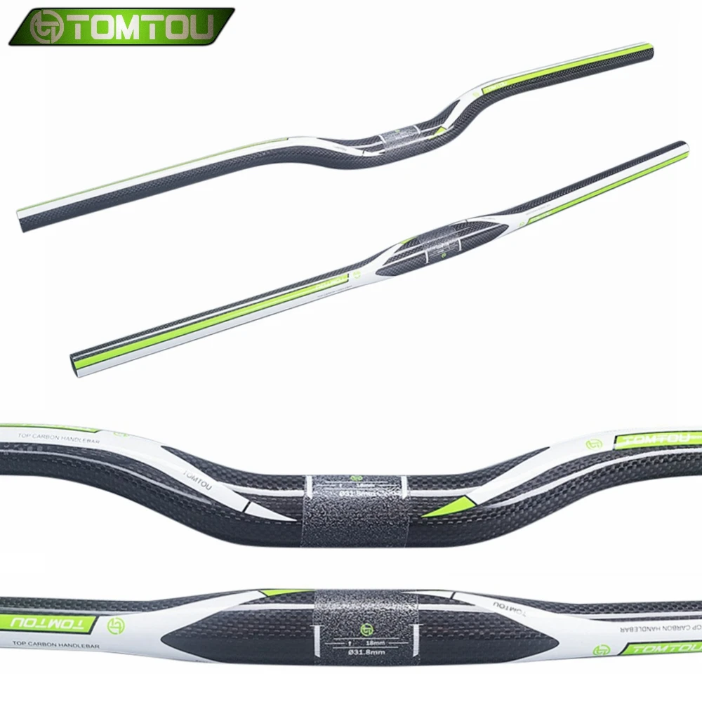 

TOMTOU Green Glossy 3K Carbon Fiber Bicycle Handlebar MTB Bike Flat / Rise Bars 580/600/620/640/660/680/700/720/740/760mm
