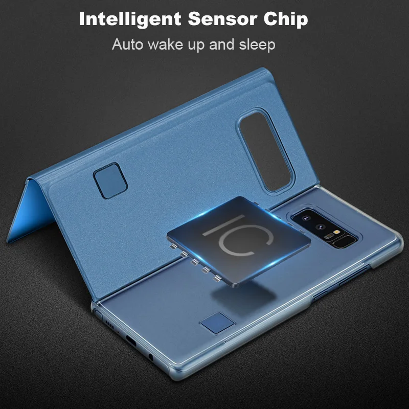 Умный кожаный чехол-книжка с зеркальным покрытием для Samsung Galaxy Note 3 4 5 6 7 8 9 10 Pro S8 S9