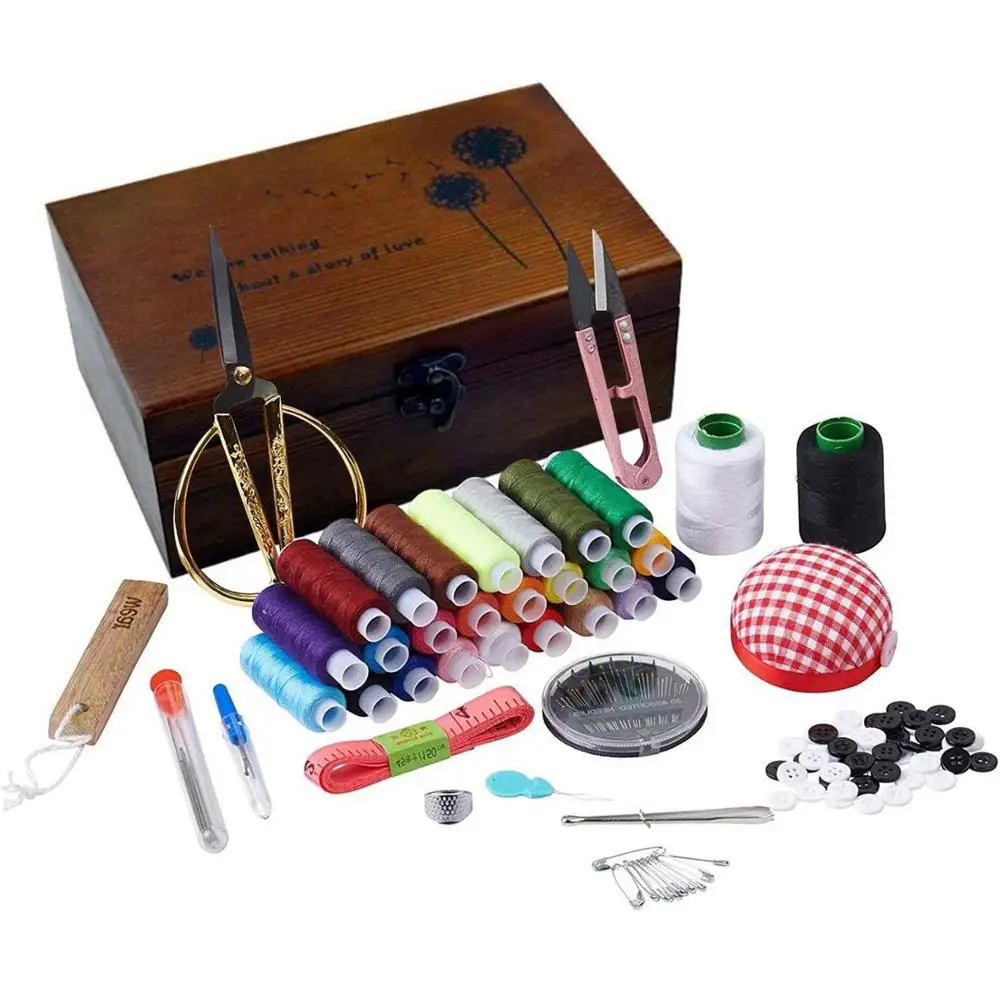Корзина Коробка с комплектом для шитья деревянная ручная работа набор