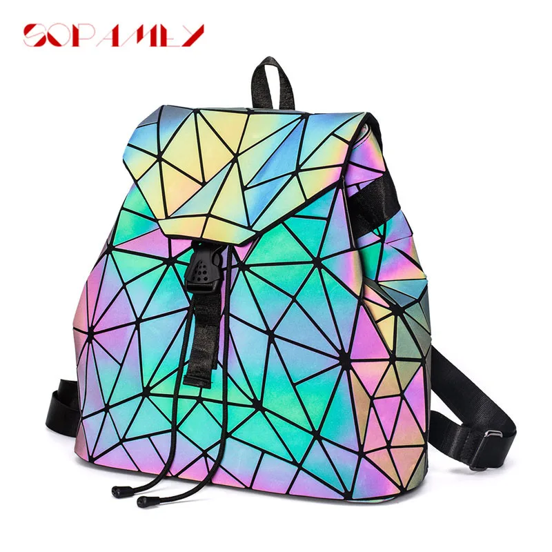 Новый женский Светящийся рюкзак складной геометрический на шнурке