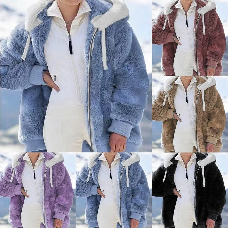 

Women's Winter Coat Fashion jacket woman Casual warm jacket female Stitching Plaid Ladies Clothes Hooded Zipper Ladies Coat 2021