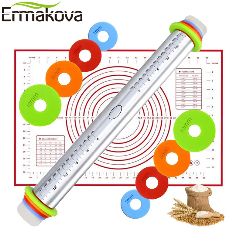 Термостойкая Силиконовая Скалка ERMAKOVA с тестовым ковриком ролик для теста