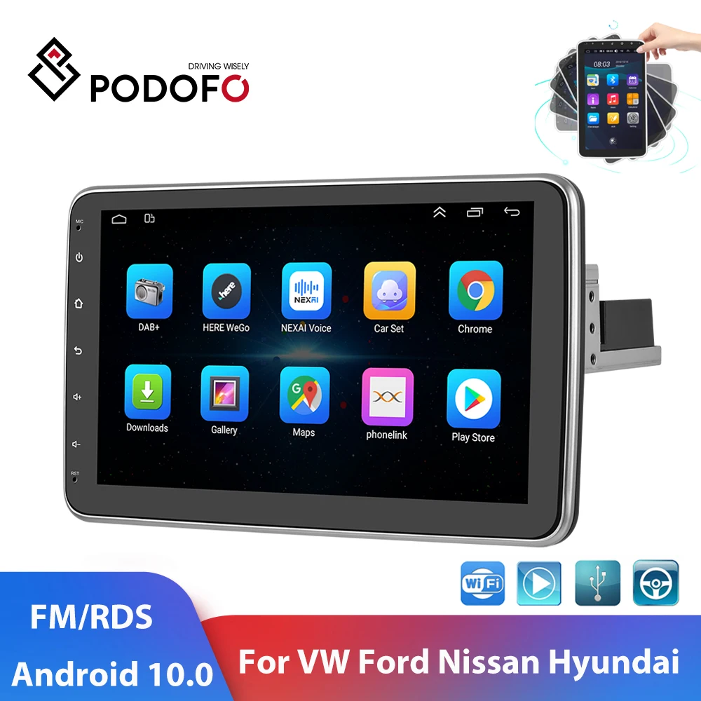 

Podofo Car Radio 1 Din Android 10.0 Stereo Receiver 10“ Multimedia Player For VW Ford Nissan Toyota Hyundai Toyota KIA GPS
