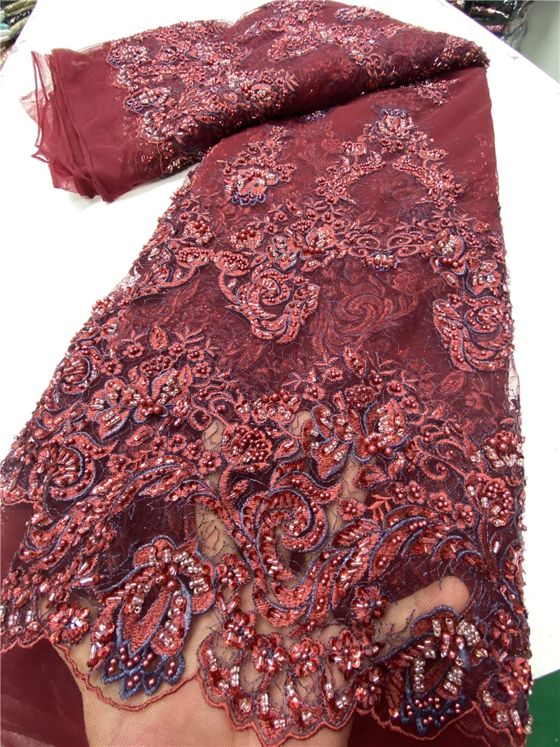 

Luxurys Designers African Lace Fabric 2020 High Quality Beaded Lace French Nigerian Lace Fabrics For Party Sewing YA3774B-2