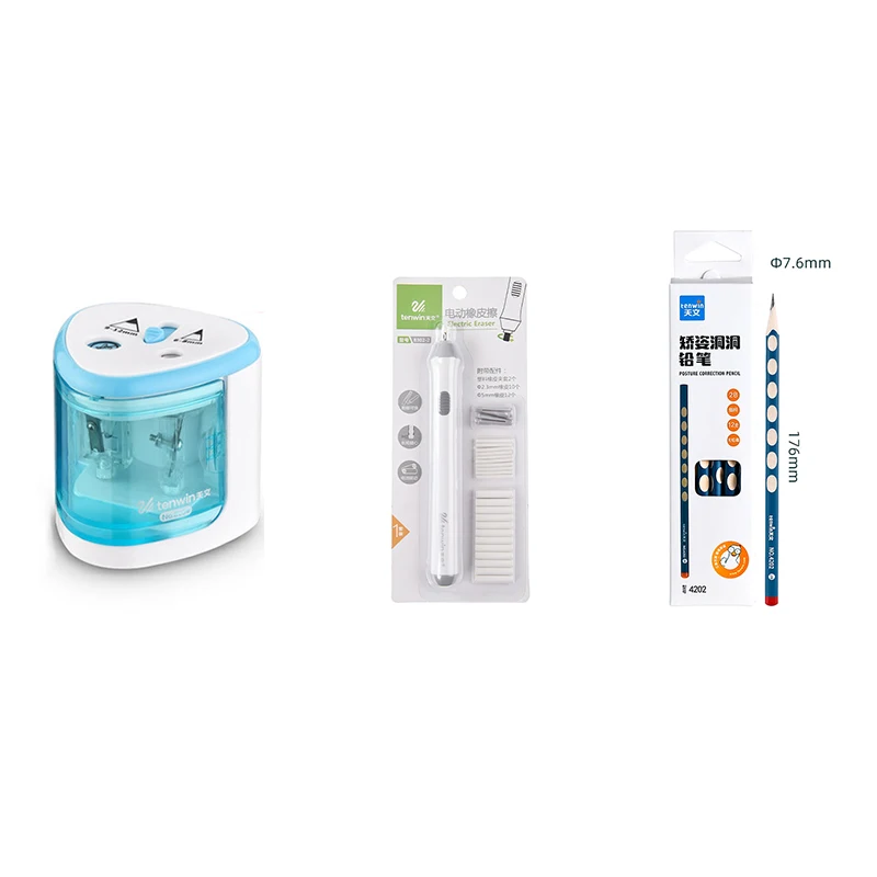 

Набор канцелярских принадлежностей TENWIN для студентов с электрической автоматической точилкой для карандашей, карандаш с отверстиями, Элек...