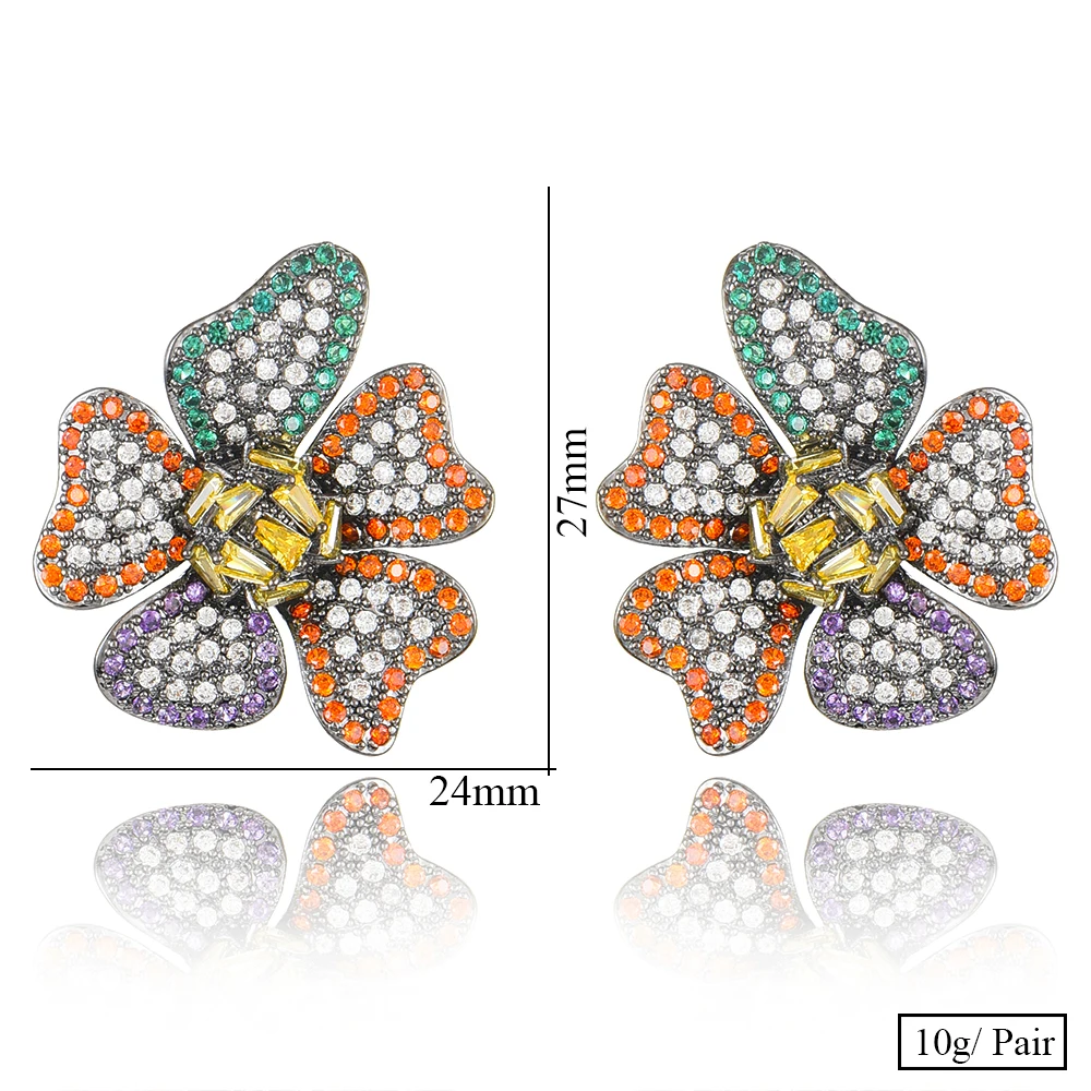 GODKI Trendy Colorful Flower CZ Earrings For Women Wedding Cubic Zircon Brincos boucle d'oreille 2020 Bohemia Jewelry HOT | Украшения и