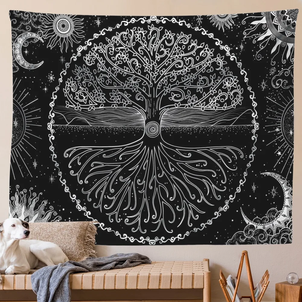 

Life Tree Tapestry Wall Hanging Psychedelic Wall Carpet Bohemian Hippie Wishing Tree Aesthetic Tapestry for Living Room Bedroom