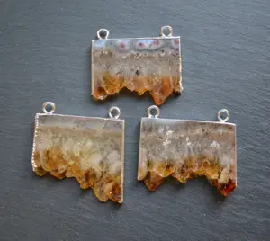 Yellow agates slice pendants with Silvery edges ,yellow citrine quartz charms Yellow agates slice pendants with Silvery edges ,yellow citrine quartz charms