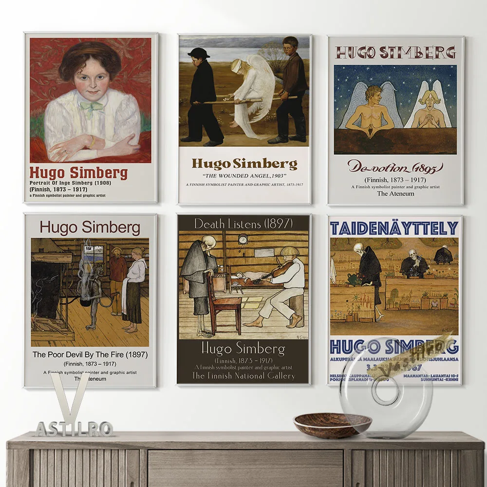 

Hugo Simberg Symbolism Exhibition Museum Vintage Art Prints Poster Girl Portrait Retro Canvas Painting Death Wall Picture Decor