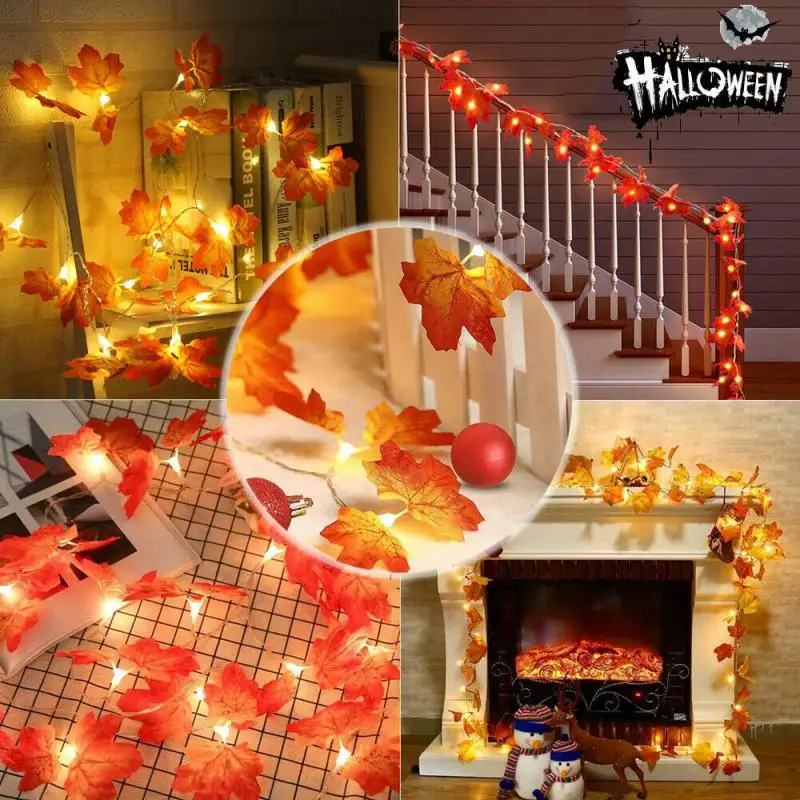 

LED Pumpkin Maple Leaves String Light Christmas Garland Fairy Lights For Christmas Outdoor Garden Decorations For Home New Year
