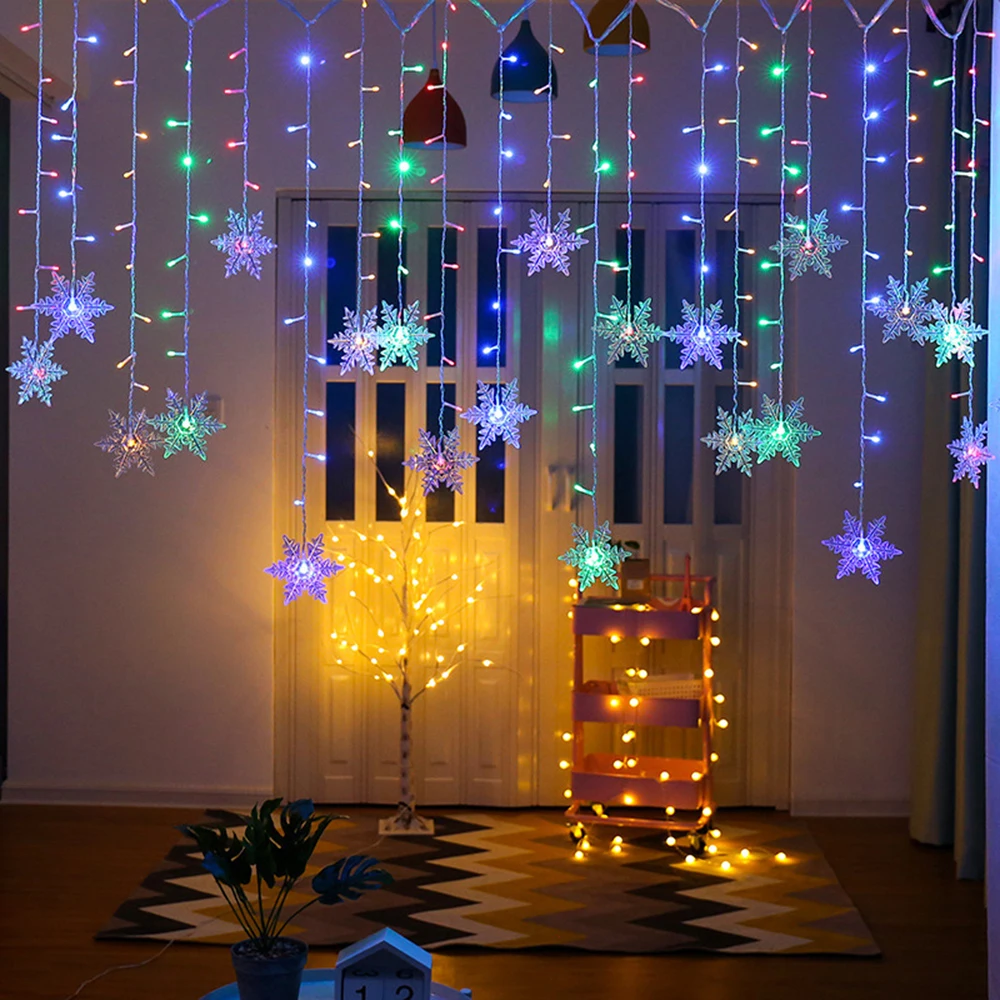 

Christmas Decoration Curtain Snowflake Icicle 3.5M LED String Lights Flashing Lights Curtain Light Home Outdoor Party Lights