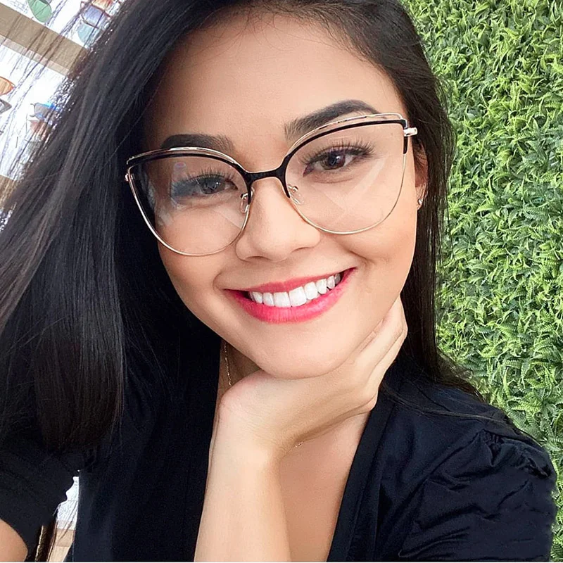 

COHK Cat Eye Women Myopia Glasses Anti Blue Light Fashion Metal Optical Glasses Frame Computer Blocking Prescription Eyeglasses