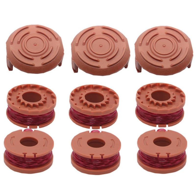 

9 Packs Replacement Spool String Grass Trimmer Line for WORX WA0010 6 Spool + 3 Cap